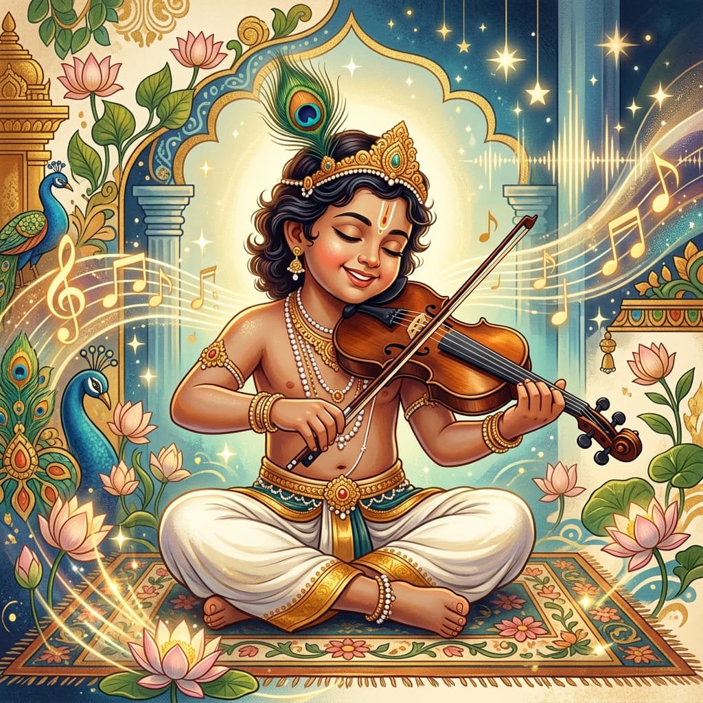 Child Krishna playing violin - Kerala Modern Art